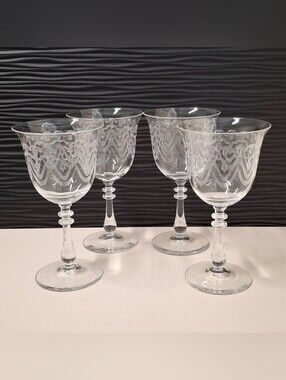 VTG Bryce Crystal Etched Water Wine Goblets Glasses Pattern 784 Set Of Four